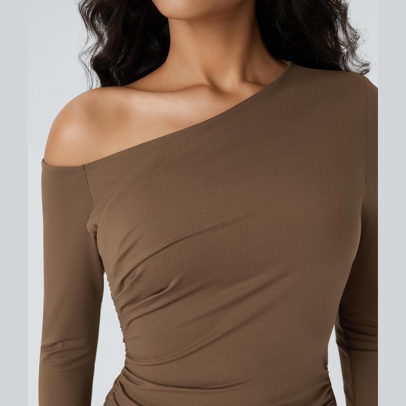 Halara Off Shoulder Long Sleeve Ruched Bodycon Mini Party Dress