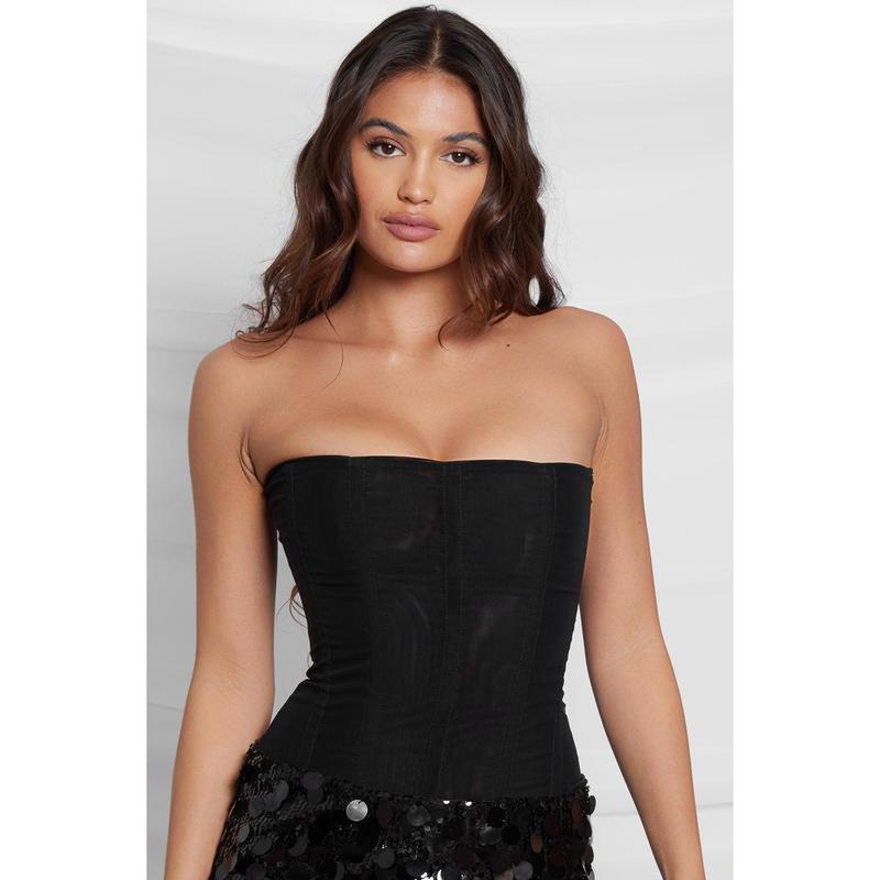 Muse Mesh Corset Top - Black