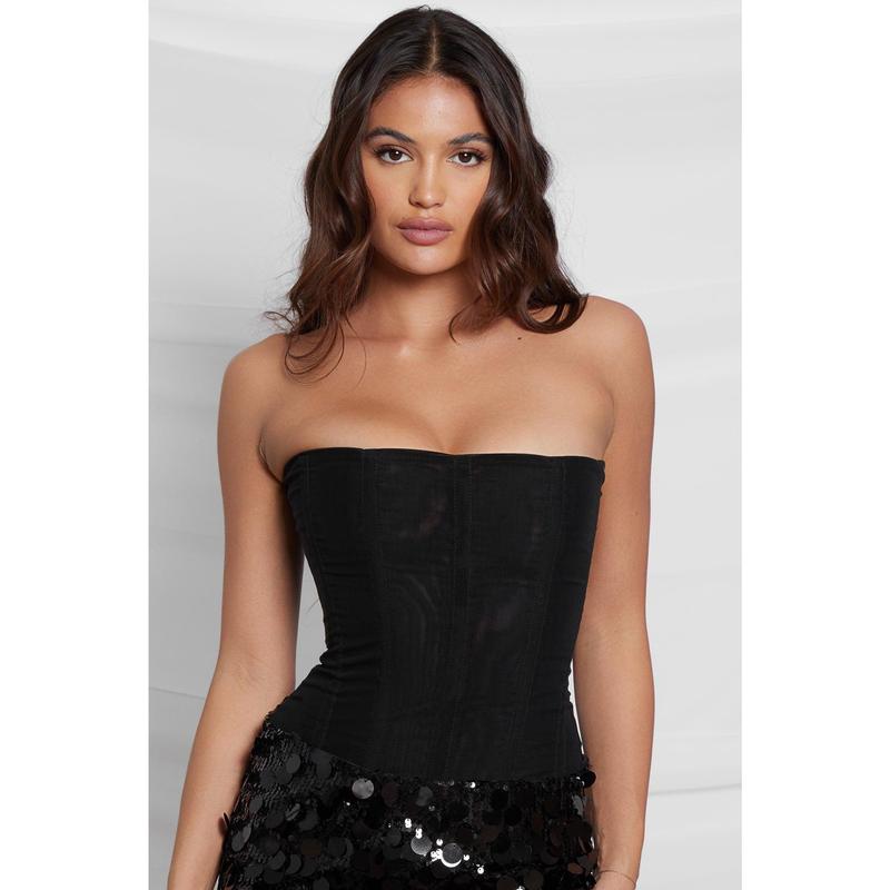 Muse Mesh Corset Top - Black