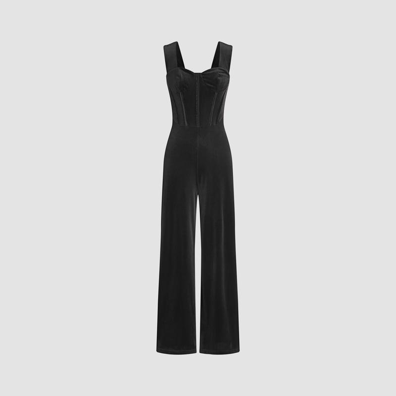 Cider [3 colors, size 2-26] Velvet Retro Solid Jumpsuit