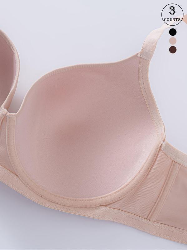  Solid Color Underwire Bra, Comfortable Breathable Adjustable Strap Bra, Women's Lingerie for All Seasons