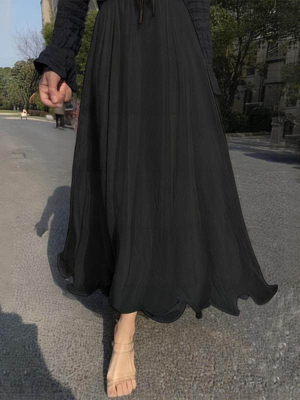 Women's Solid High Waist A Line Skirt, Elegant Fashion Casual Midi Skirt for Daily Outdoor Wear, Ladies Bottoms for All Seasons