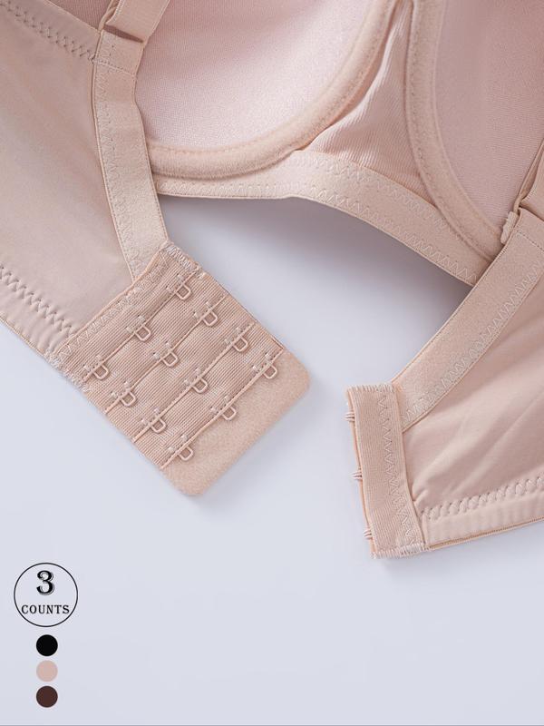  Solid Color Underwire Bra, Comfortable Breathable Adjustable Strap Bra, Women's Lingerie for All Seasons