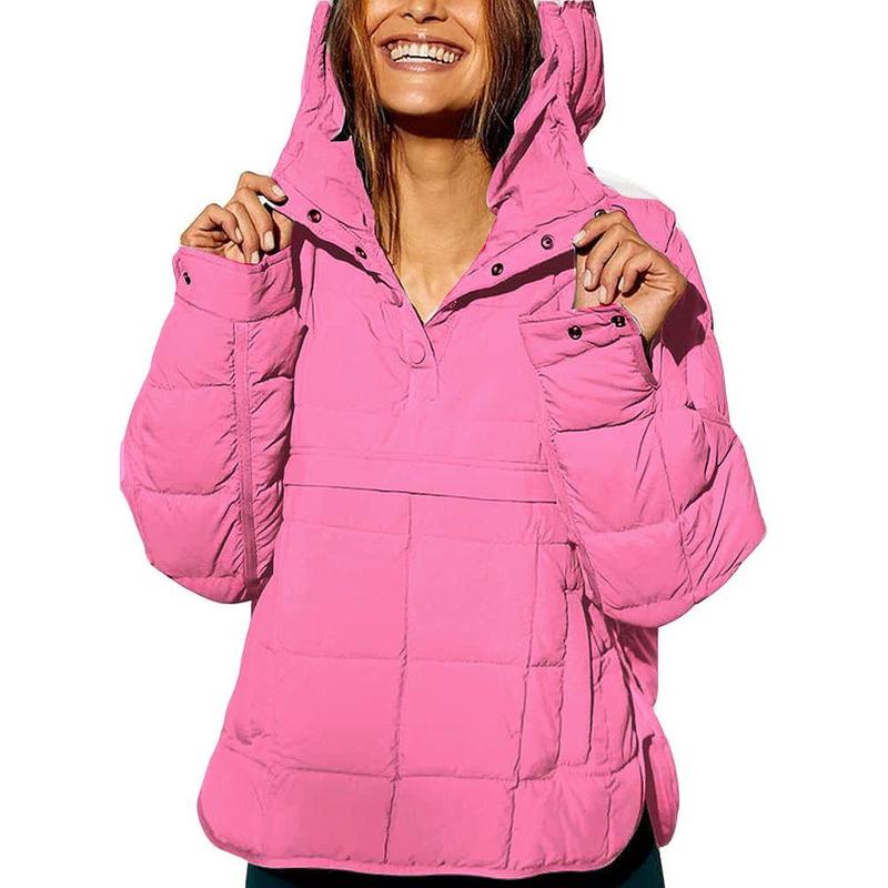 Womens Oversized HoodedPuffer Jacket Lightweight PulloverHoodies Quilted Dolman Long SleeveWarm Winter Coat