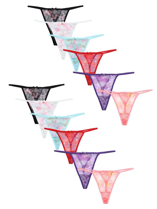 Women's Floral Print Drop Waist Thong, Soft Comfy Breathable Panty for Daily Wear, Women's Underwear for All Seasons