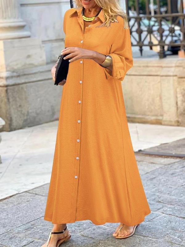 Women's Plain Button Front Long Sleeve Shirt Dress, Casual Collared Long Dress for Fall & Winter, Women's Clothing for Daily Wear