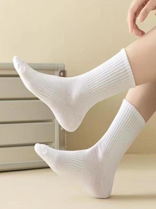 Women's 5 Pairs Solid Color Crew Socks, Fashion Casual Cozy Socks for Daily Outdoor Wear, Women Socks for All Seasons