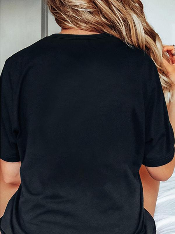 Women's Cartoon Cow & Letter Print Round Neck Tee, Fashion Casual Short Sleeve T-shirt for Daily Wear, Ladies Summer Clothes