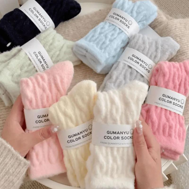 5 Pairs Of Women's Plush Winter Socks, Comfortable Knit Midsole Design, Soft And Warm (Socks Without Cardboard)