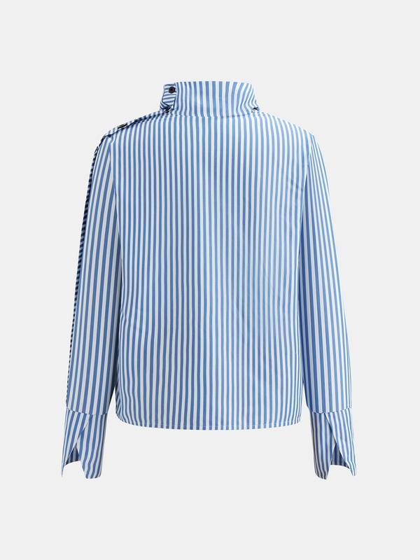 YOZY Women's Striped Print Button High Neck Blouse, Casual Long Sleeve Top for Daily Wear, Ladies Clothes for All Seasons