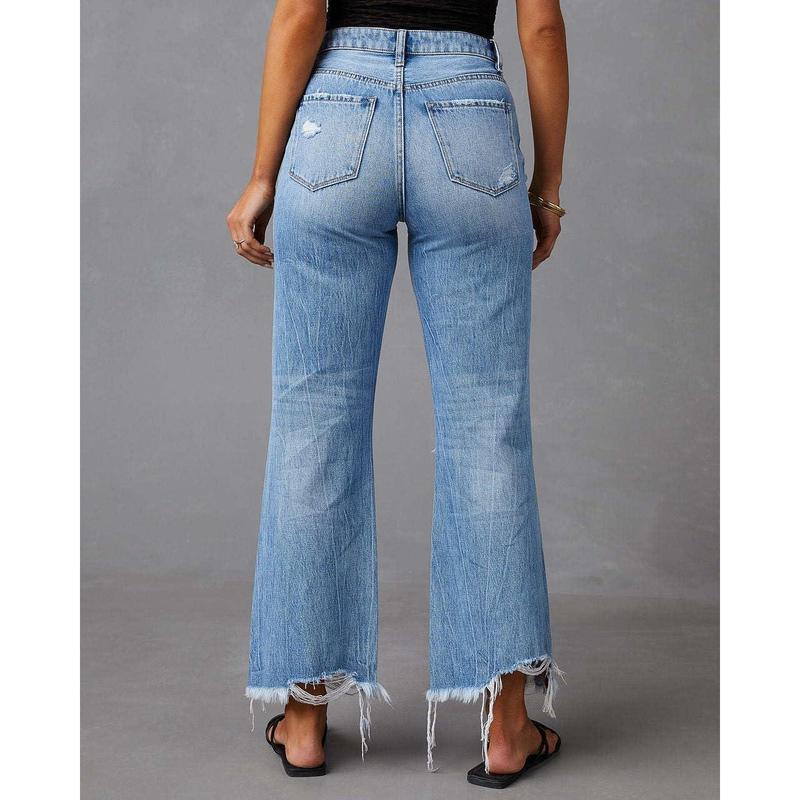 Women's High Waist Straight Leg Ripped Jeans Distressed Baggy Jeans Wide Leg High Waist Loose Denim Pants Fashion Fit