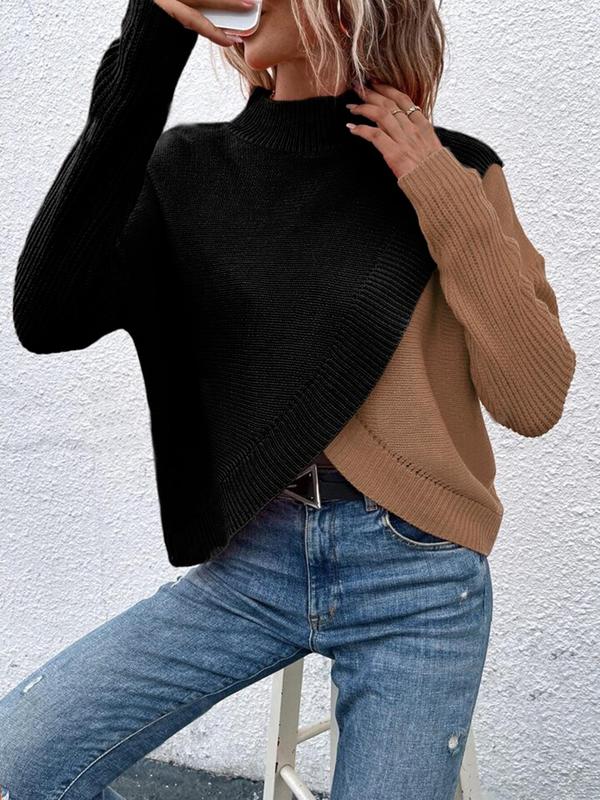 Women's Plain Colorblock Sweater, Casual Long Sleeve Jumper for Daily Wear, Ladies Knitwear for All Seasons