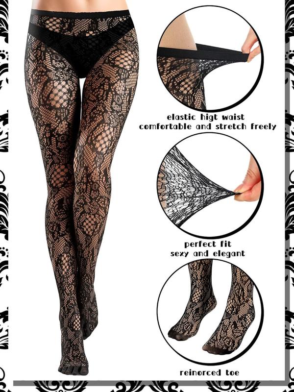 6 Pairs Women Fishnet Thigh High Stockings Lace Tights Spider Web Fishnets Leggings Mesh Pantyhose for Halloween