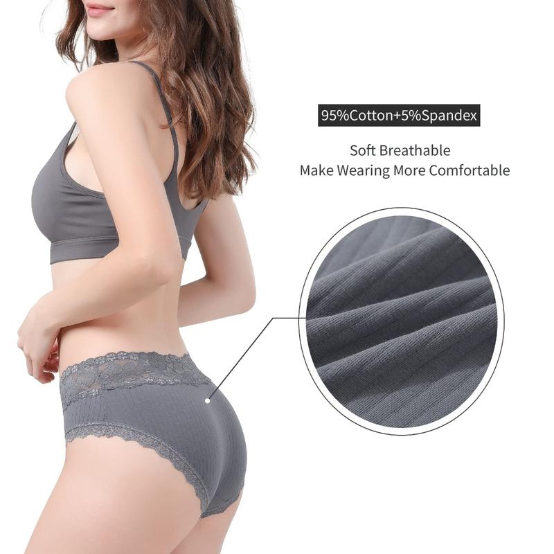 LEVAO Cotton Underwear for Women Breathable Lace Bikini Panties Women's Hipster Underpants S-XL 6 Pack