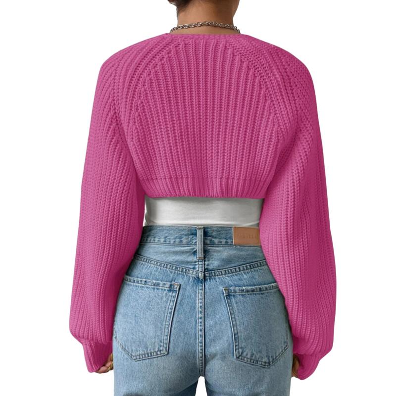 Women's Open Front Cropped Cardigan Long Sleeve Solid Color Ribbed Knit Shrug Sweater Bolero Tops Knitwear Womenswear Elegant Underwear knit cardigan