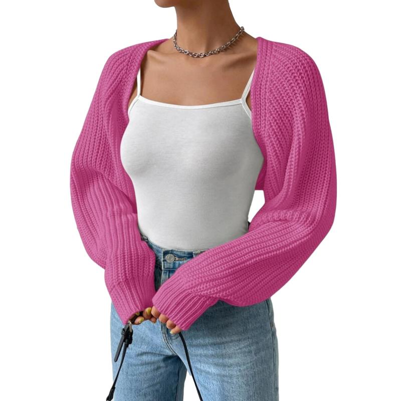 Women's Open Front Cropped Cardigan Long Sleeve Solid Color Ribbed Knit Shrug Sweater Bolero Tops Knitwear Womenswear Elegant Underwear knit cardigan