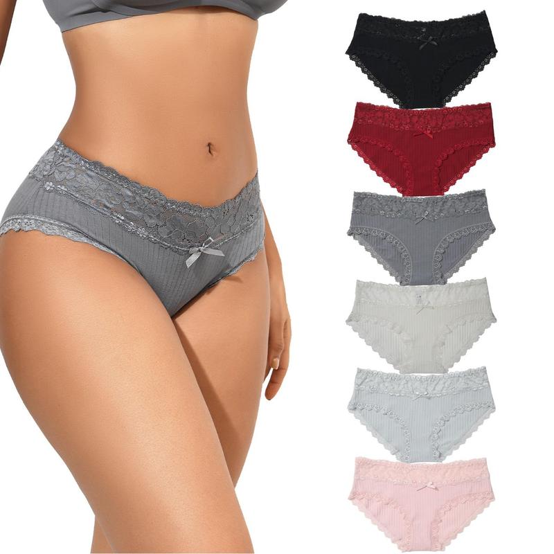 LEVAO Cotton Underwear for Women Breathable Lace Bikini Panties Women's Hipster Underpants S-XL 6 Pack