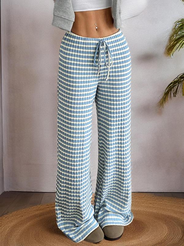  Striped Print Drawstring Waist Wide Leg Pants, Casual Comfy Trousers for Daily Wear, Women's Bottoms for Fall & Winter