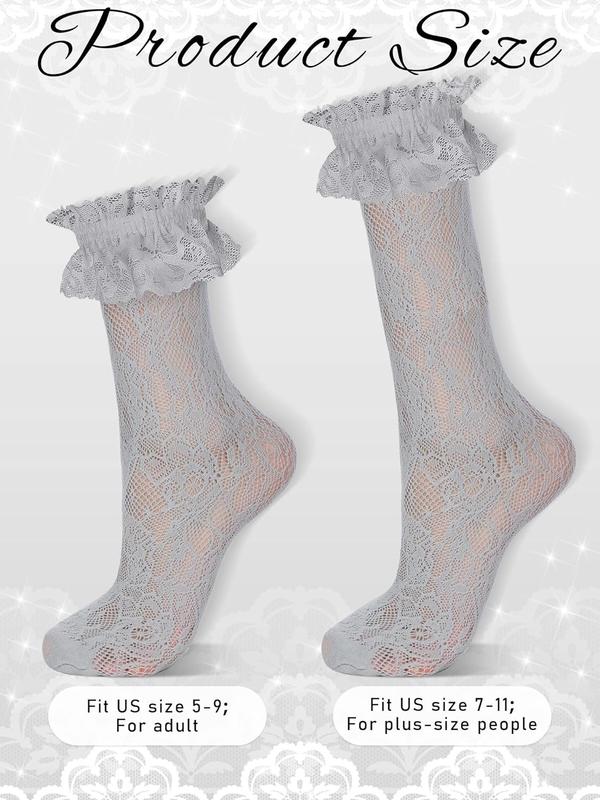 4 Pairs Lace Ruffle Frilly Ankle Socks Women Lace Socks Cute Dress Socks for Women Ladies Princess Accessories