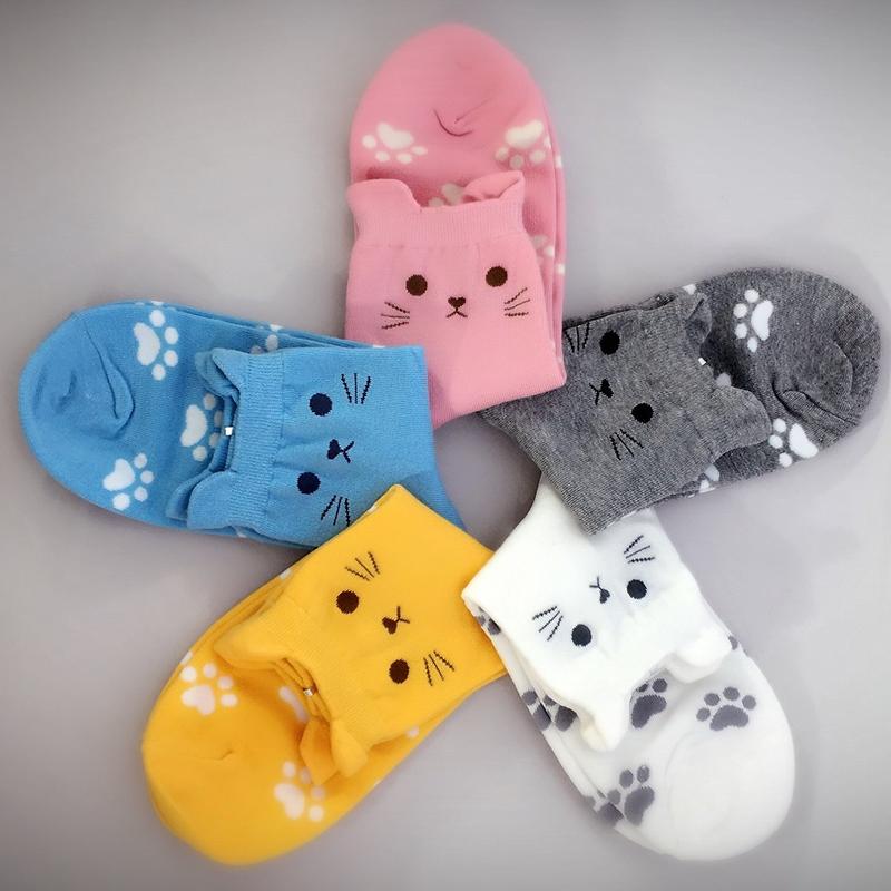 Women's Cute Animal Print Cat Socks Set with 3D Ear, Mid-Tube Length - Perfect Gift for Cat Lovers - Womenswear, Comfort