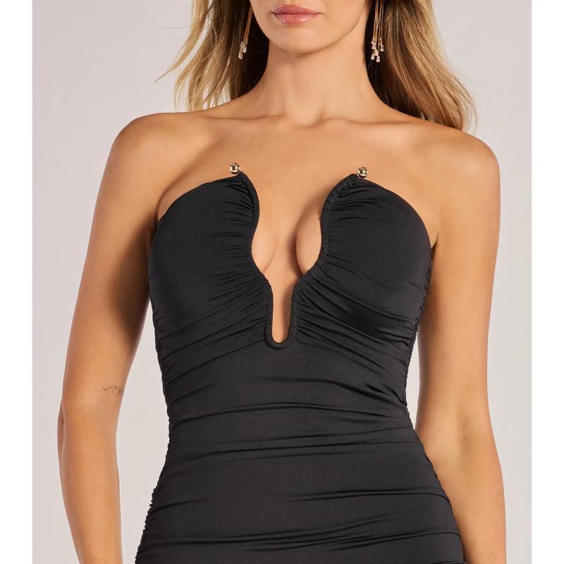 Elowen Plunging V-Neck Ruched Mermaid Dress