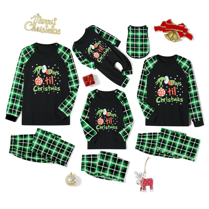 Christmas Family Pajamas Matching Set, Long Sleeve Letters Print T-shirt with Plaid Pants Sleepwear Loungewear family christmas pajamas