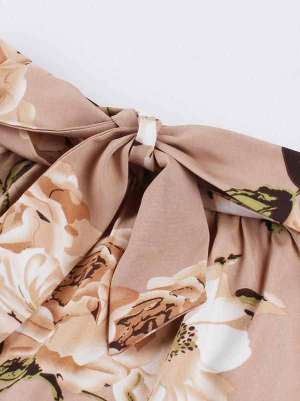 Vintage Women's Floral Print Knot Front A Line Skirt, Casual Elegant High Waist Midi Skirt, Ladies Summer Clothes for Vacation Holiday Daily Wear