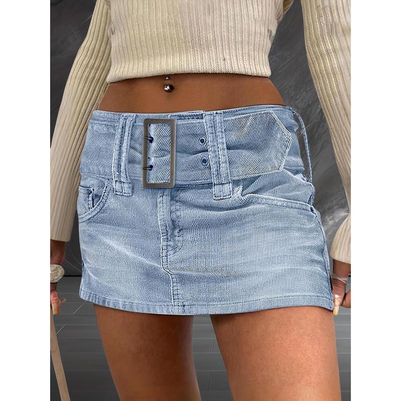 Women's Low Waist Suit Skirt Corduroy Y2g Washed Denim Skirt Lace up Straight Mini Skirt with Pockets