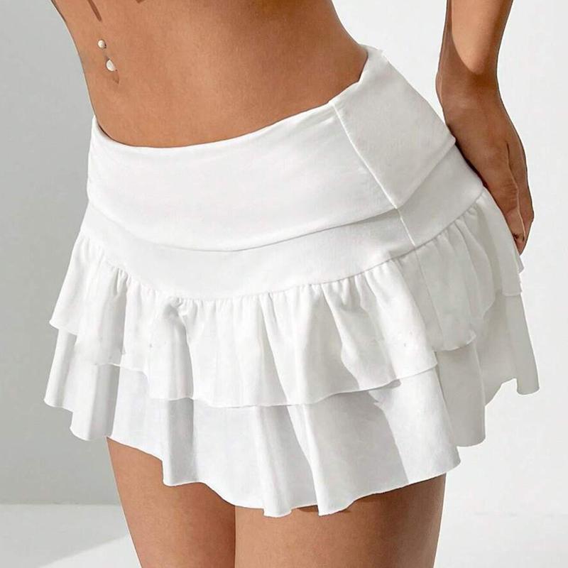 Women's Layered Ruffle Mini Skirts Casual Low Waist Solid Color A-Line Skirts Cute Summer Skirts skater  skirts lioness  skirt