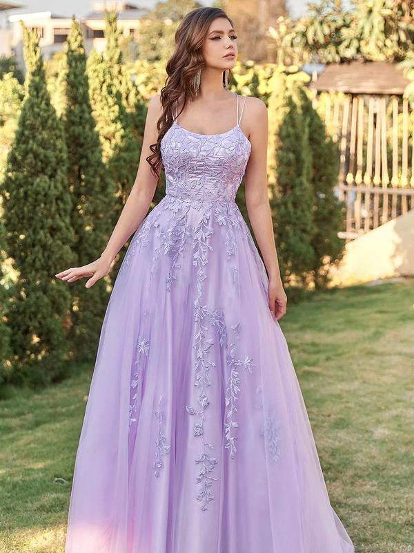 Zapaka Gorgeous A Line Spaghetti Straps Long Prom Dress with Appliques