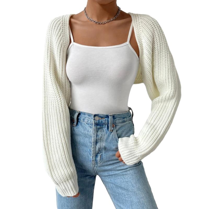 Women's Open Front Cropped Cardigan Long Sleeve Solid Color Ribbed Knit Shrug Sweater Bolero Tops Knitwear Womenswear Elegant Underwear knit cardigan