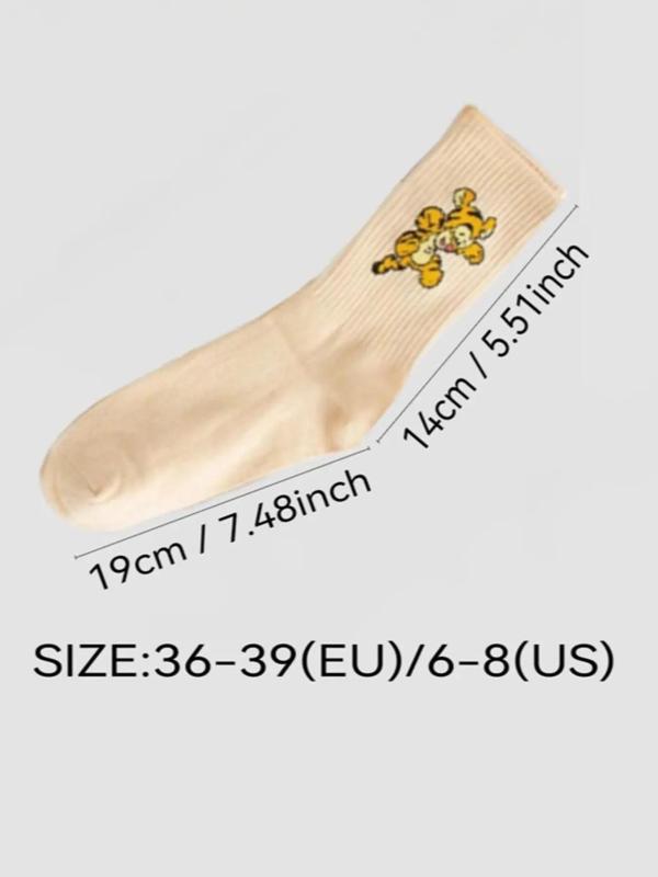 Women's Cartoon Mickey & Minnie Print Mid-calf Socks, Cute Comfy Breathable Socks for Daily Wear, Women's Socks for All Seasons