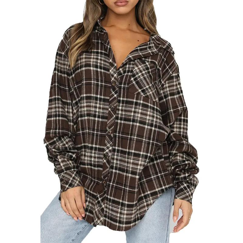 Autumn and Winter New Plaid Shirt Women's Casual Long-Sleeved Cardigan Plaid Shirt Top