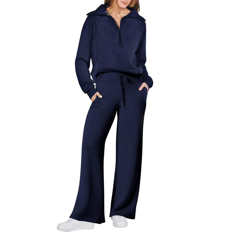 Womens 2 Piece OutfitsSweatsuit Set Oversized Half ZipSweatshirt Wide Leg SweatpantsLounge Set Tracksuit WomenswearLong Sleeve Overalls Clothing