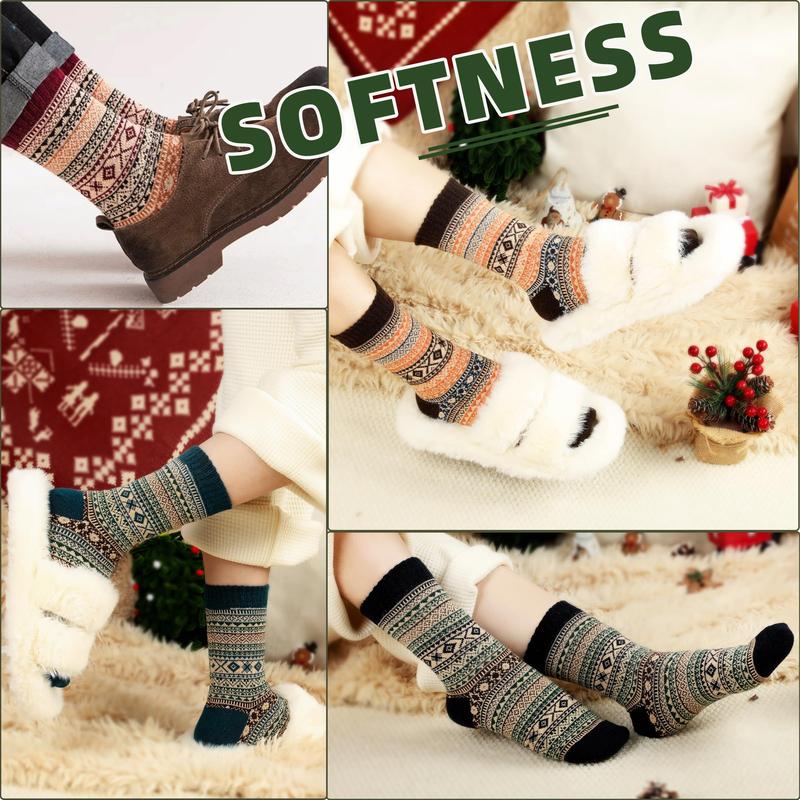 Women's Wool Socks – 5 Pairs Winter Warm Thick Knit Wool Soft Casual Crew Socks, Vintage Style, Perfect Gift for Women and Men