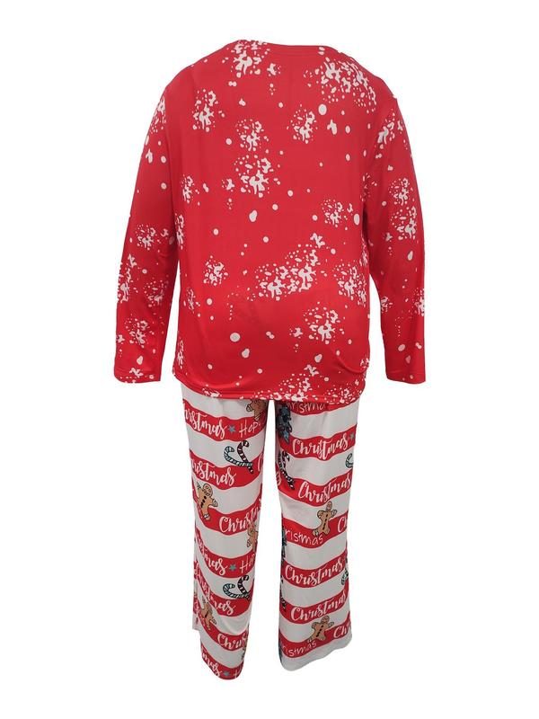  Two-Piece Set Christmas Print Drop Shoulder Tee & Pants Pajama, Casual Comfy Round Neck Long Sleeve T-shirt & Trousers PJ Set, Women's Sleepwear for Spring & Fall