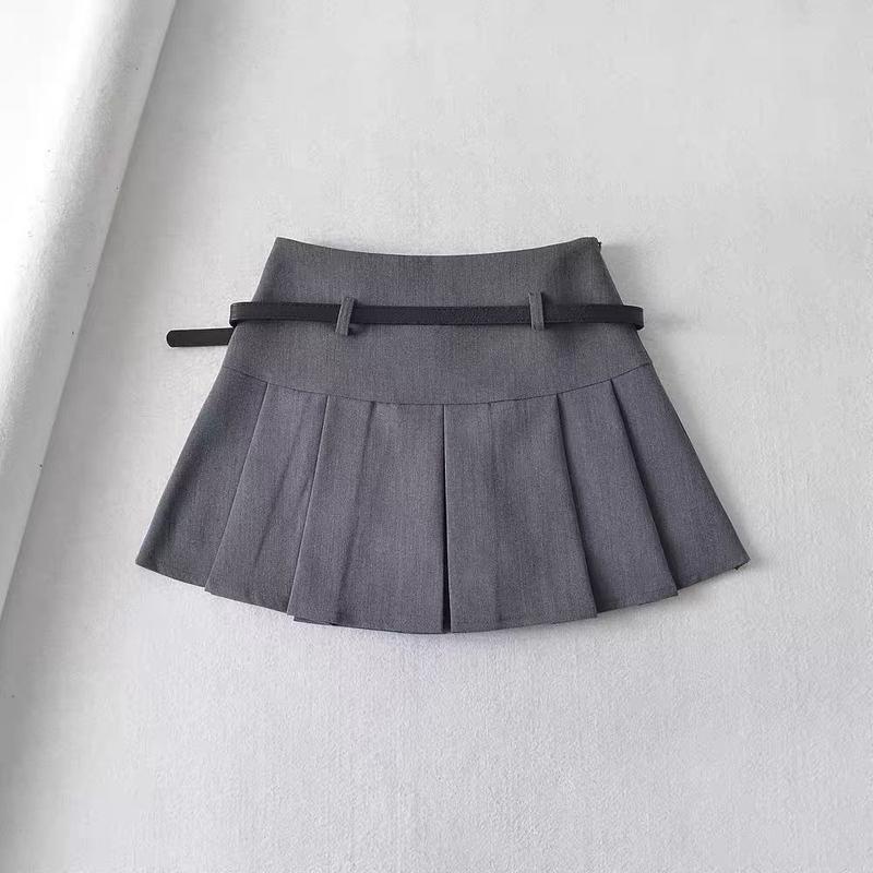 Gray Pleated Skirt Skirt Women's New Spring Small High Waist Slimming A- line Skirt Womenswear Bottom