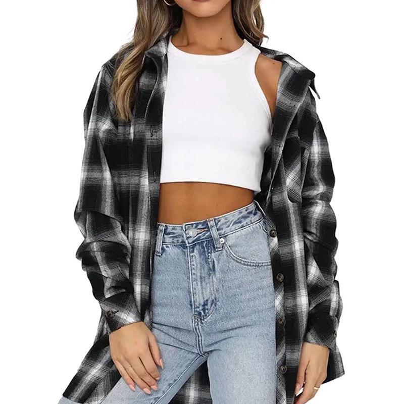 Autumn and Winter New Plaid Shirt Women's Casual Long-Sleeved Cardigan Plaid Shirt Top