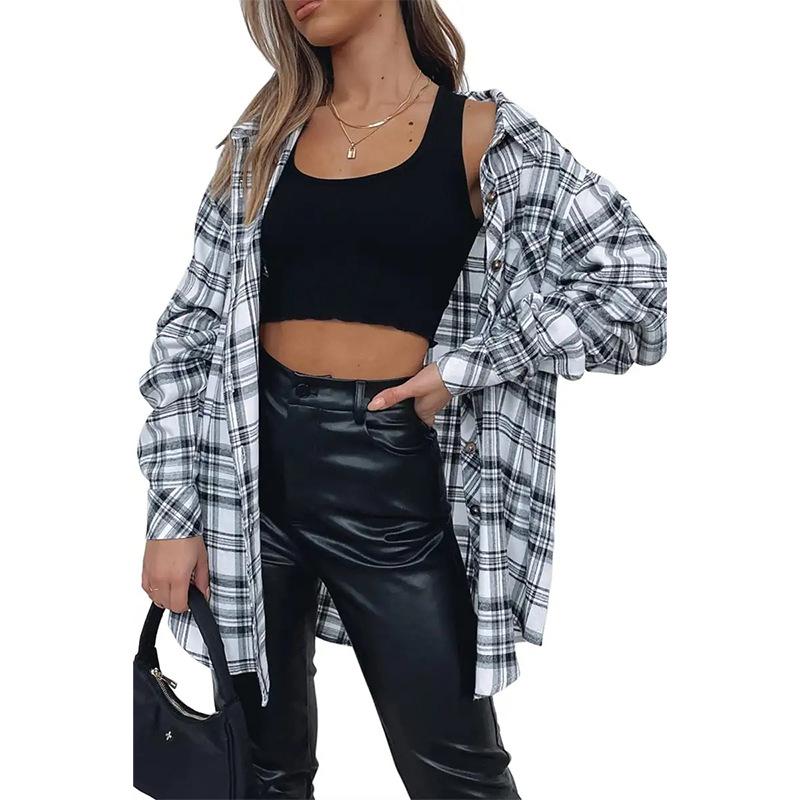 Autumn and Winter New Plaid Shirt Women's Casual Long-Sleeved Cardigan Plaid Shirt Top