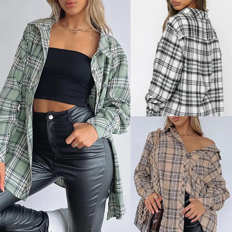 Autumn and Winter New Plaid Shirt Women's Casual Long-Sleeved Cardigan Plaid Shirt Top