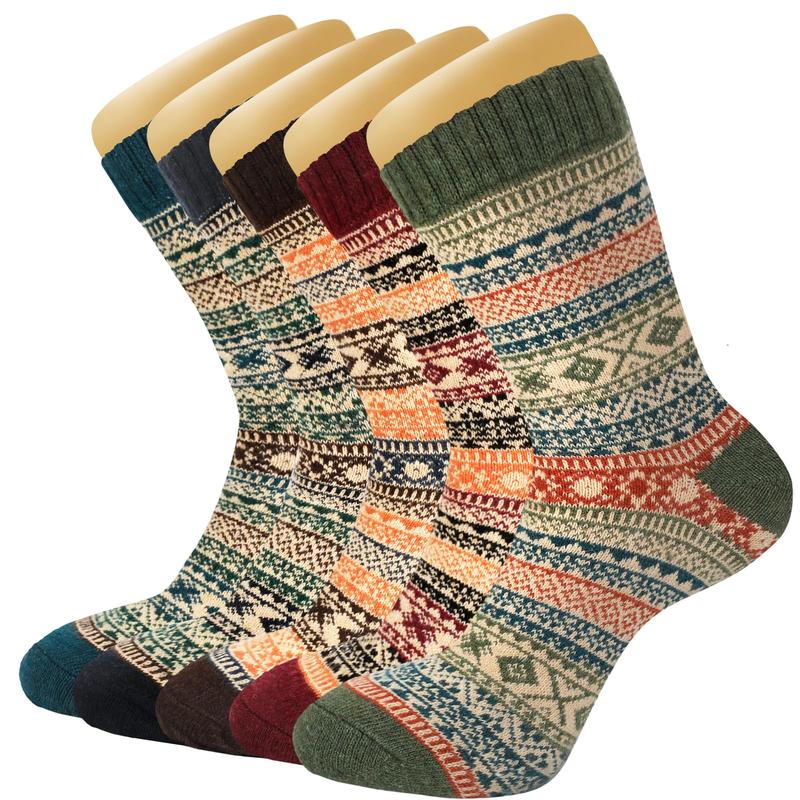 Women's Wool Socks – 5 Pairs Winter Warm Thick Knit Wool Soft Casual Crew Socks, Vintage Style, Perfect Gift for Women and Men