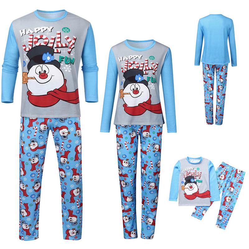 Cartoon Snowman Pattern Matching Christmas Pajamas For Family, Long Sleeve Cartoon Snowman Pattern Christmas Pjs