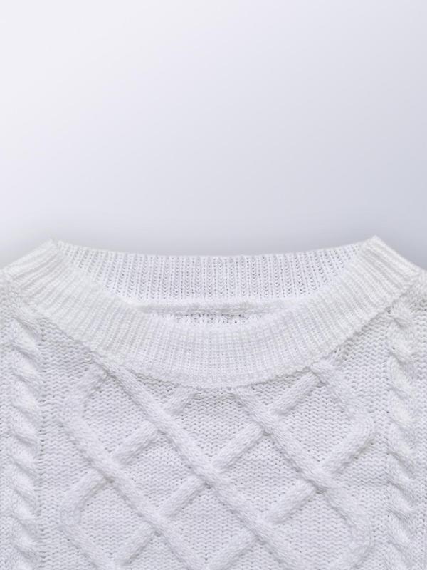 Women's Plain Textured Drop Shoulder Sweater, Casual Long Sleeve Round Neck Jumper for Fall & Winter, Fashion Ladies' Knitwear for Daily Wear