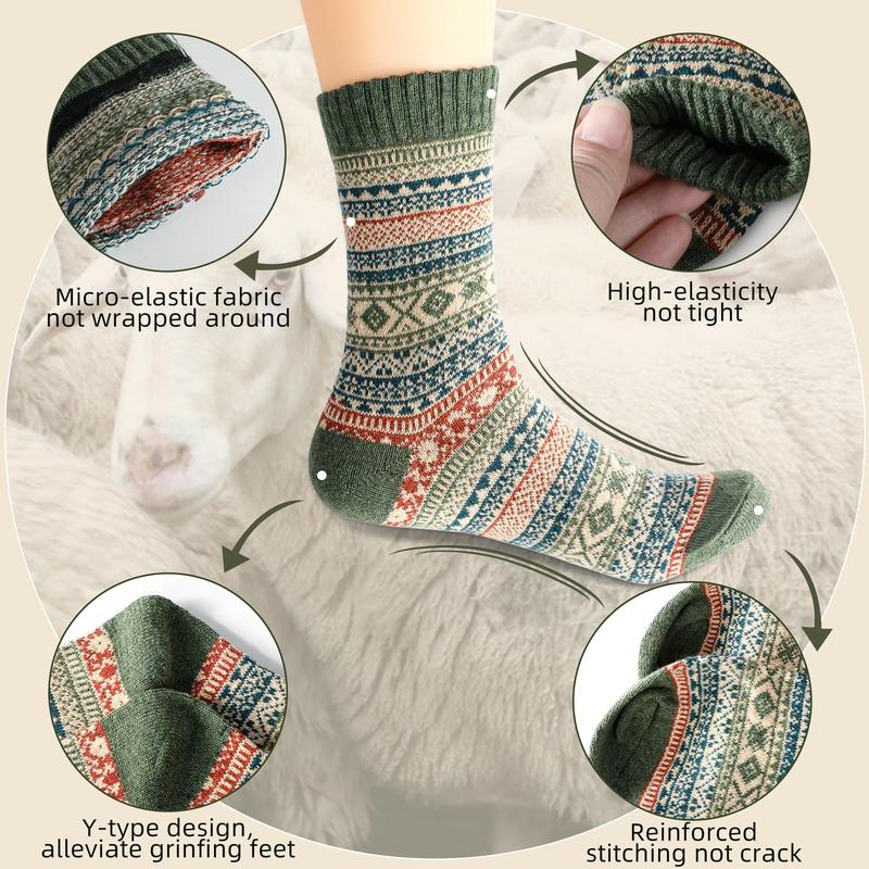 Women's Wool Socks – 5 Pairs Winter Warm Thick Knit Wool Soft Casual Crew Socks, Vintage Style, Perfect Gift for Women and Men