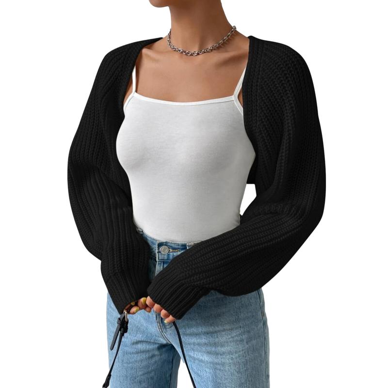 Women's Open Front Cropped Cardigan Long Sleeve Solid Color Ribbed Knit Shrug Sweater Bolero Tops Knitwear Womenswear Elegant Underwear knit cardigan