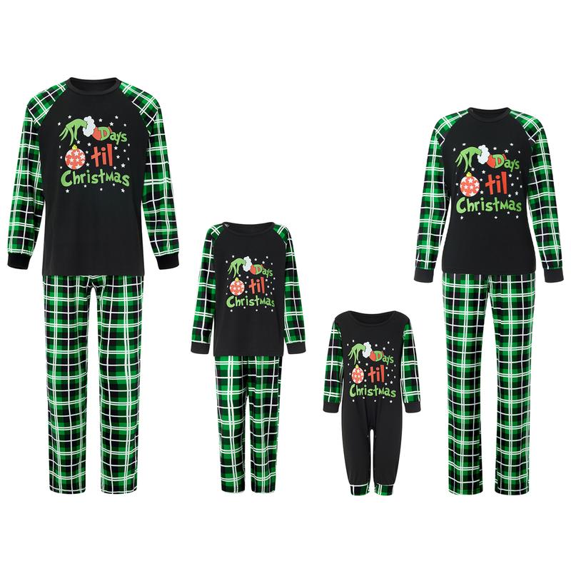 Christmas Family Pajamas Matching Set, Long Sleeve Letters Print T-shirt with Plaid Pants Sleepwear Loungewear family christmas pajamas