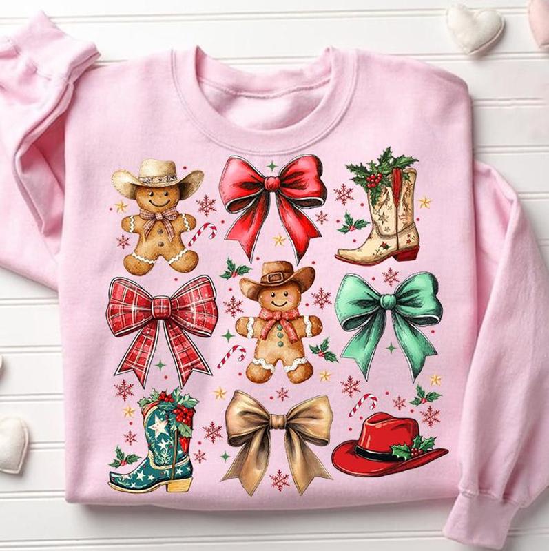 Christmas Howdy Gingerbread Cookie Shirt, Retro Christmas Cowboy Coquette Bow  Family Cozi Winter Season Graphic T-Shirt, Sweat Shirt, Hoodie Best Holiday Gifts