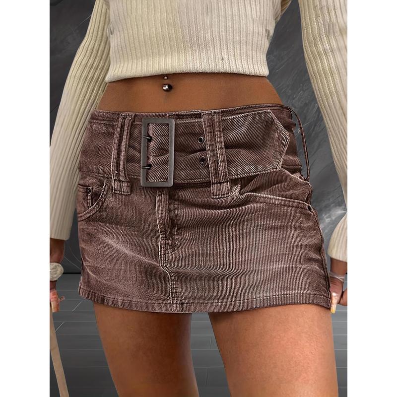 Women's Low Waist Suit Skirt Corduroy Y2g Washed Denim Skirt Lace up Straight Mini Skirt with Pockets