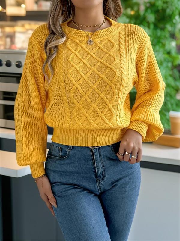 Women's Plain Textured Drop Shoulder Sweater, Casual Long Sleeve Round Neck Jumper for Fall & Winter, Fashion Ladies' Knitwear for Daily Wear