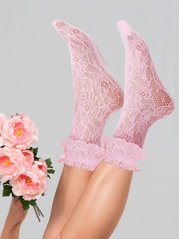 4 Pairs Lace Ruffle Frilly Ankle Socks Women Lace Socks Cute Dress Socks for Women Ladies Princess Accessories